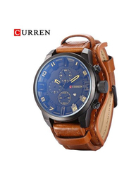 Curren Analog Quartz Watch for Men with Leather Band, Water Resistant and Chronograph, 8225, Brown