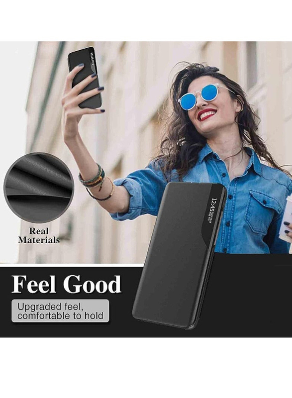 Case Me Protective Windows Smart View Flip Foldable Kickstand Case Cover for Xiaomi Mi 11 Ultra, Black