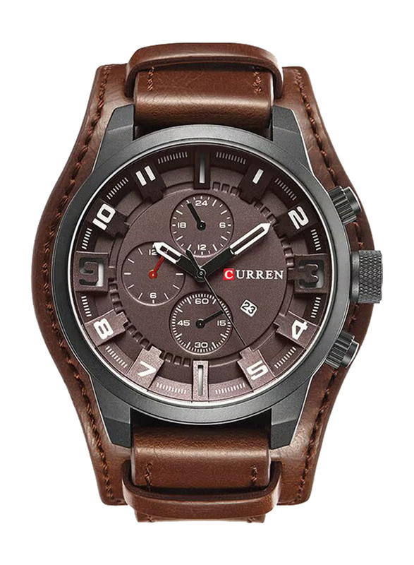 Curren Analog Quartz Wrist Watch for Men with Leather Band, Water Resistant, J3745BBR-KM, Brown