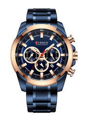 Curren Analog Chronograph Watch for Men with Alloy Band, Water Resistant, 8361, Blue-Blue/Gold