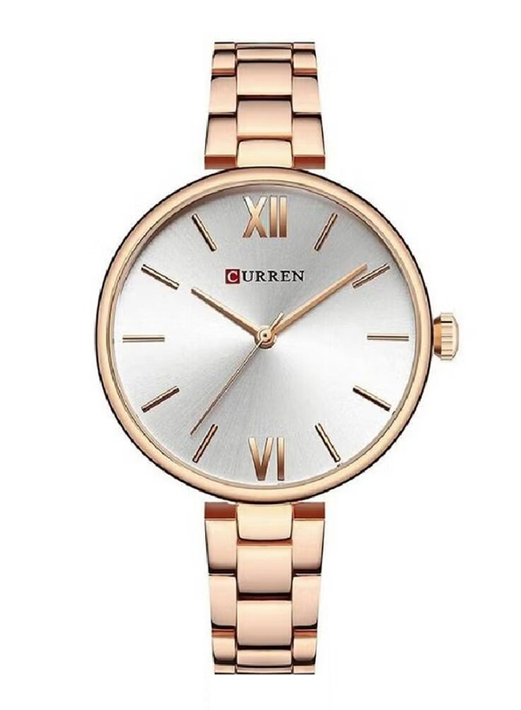 Curren Analog Quartz Watch for Women with Stainless Steel Band, Water Resistant, 9017, Rose Gold