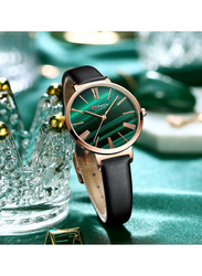 Curren Analog Watch for Women with Leather Band, Water Resistant, J-4818B, Black-Green