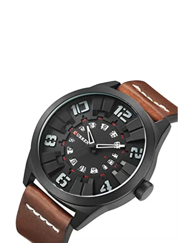 Curren Analog Watch for Men with Leather Band, Water Resistant, 8258, Coffee-Black