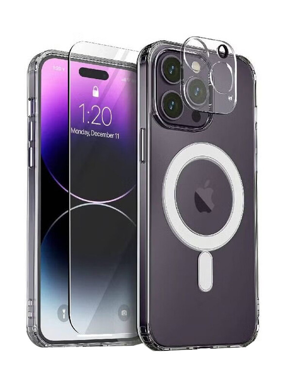 

Generic Apple iPhone 14 Pro MagSafe Mobile Phone Case Cover Tempered Glass Screen Protector & Camera Lens Protector, Clear