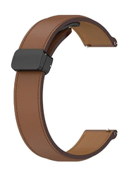 Perfii Genuine Cow Leather Folding Buckle Watch Strap for Samsung Galaxy Watch 3 45mm / Galaxy Watch 46mm R800, Brown