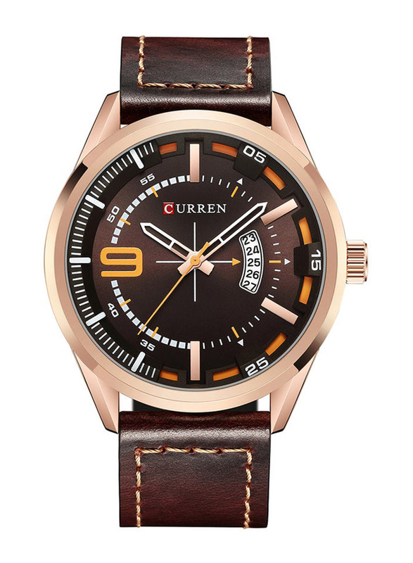 Curren Analog Wrist Watch for Men with Leather Band, Water Resistant, 8295, Brown-Brown