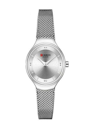 Curren Analog Wrist Watch for Women with Stainless Steel Band, Water Resistant, 9028, Silver-Silver