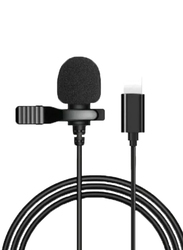 Mini Portable Microphone Condenser Lightning Clip on Lapel Lavalier Wired Mic, Black