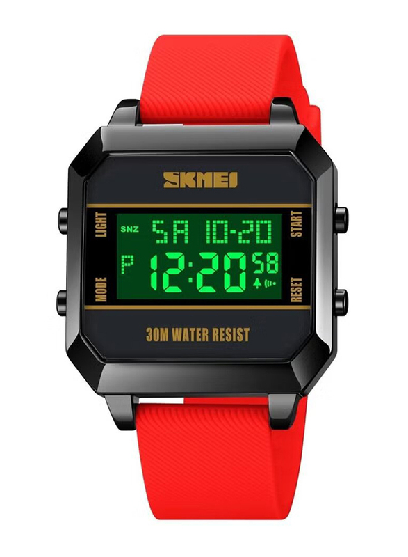 SKMEI Digital Wrist Watch for Kids with PU Leather, Water Resistant, 1848, Red-Black