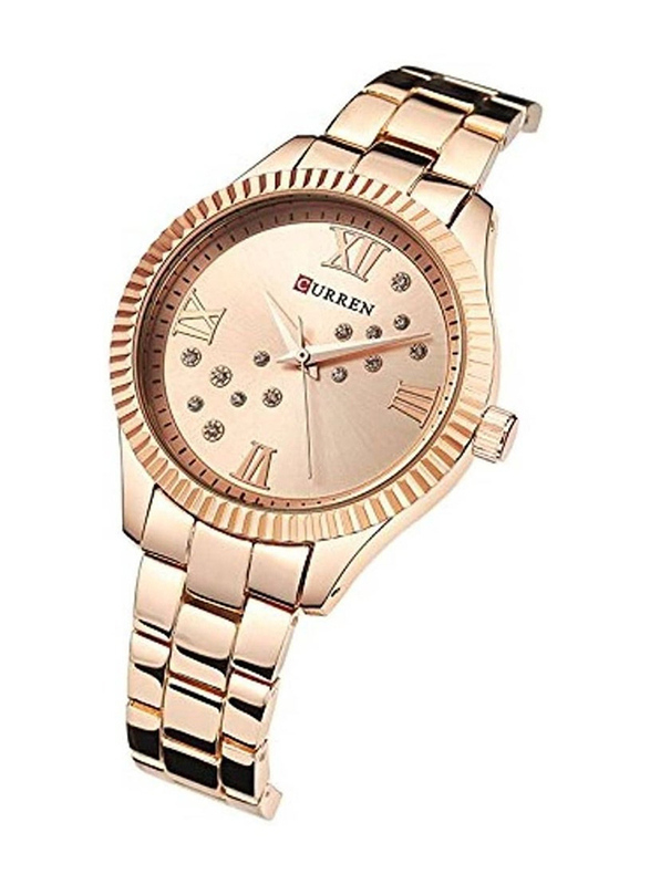 Curren 9009 New Fashion Quartz Movement Analog Watch for Women with Stainless Steel Band, Water Resistant, Gold