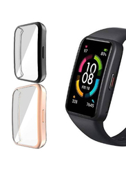 Full Coverage Scratch Proof Bumper Soft TPU Cover for Huawei Band 6/Honor Band 6, 2 Pieces, Black/Rose Gold