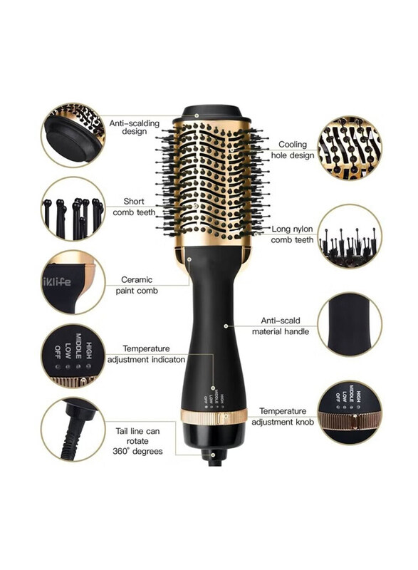 Arabest One-Step Hair Dryer Brush for Styling & Frizz Control Negative Ionic Hot Air Brush, Black/Gold