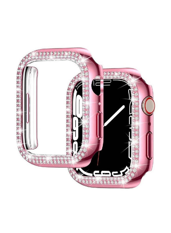Diamond Apple Watch Cover Guard Shockproof Frame for Apple Watch 44mm, Rose Pink
