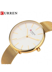 Curren Analog Watch for Women with Stainless Steel Band, Water Resistant, 9042, Gold-White