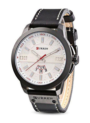 Curren Analog Wrist Watch for Men with Leather Band, Water Resistant, 8286, Black-Silver