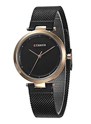 Curren Analog Quartz Watch for Women with Stainless Steel Band, Water Resistant, 9005, Black/Gold