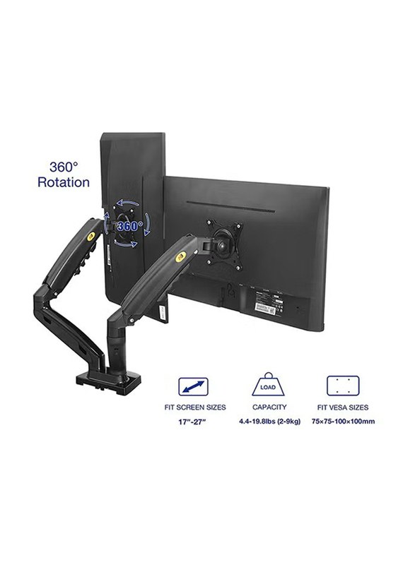 NB North Bayou Dual Monitor Desk Mount Stand Full Motion Swivel Computer Monitor Arm for Two Screens 17-27 Inch with 4.4 roughly 19.8lbs, Black