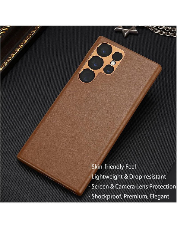 Olliwon Samsung Galaxy S23 Ultra Premium Leather Ultra Thin Mobile Phone Back Case Cover, Brown