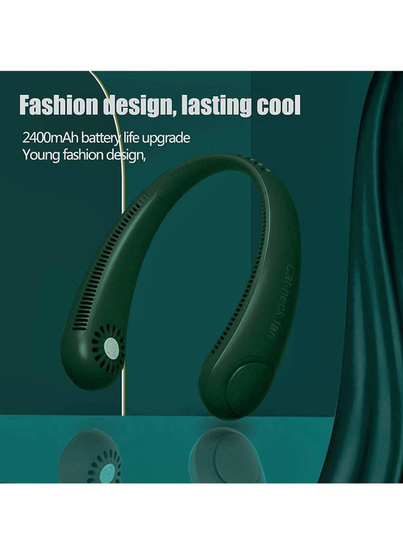 Portable Bladeless 360° Cooling USB Rechargeable Headphone Design 3 Wind Speed Neck Fan, Green