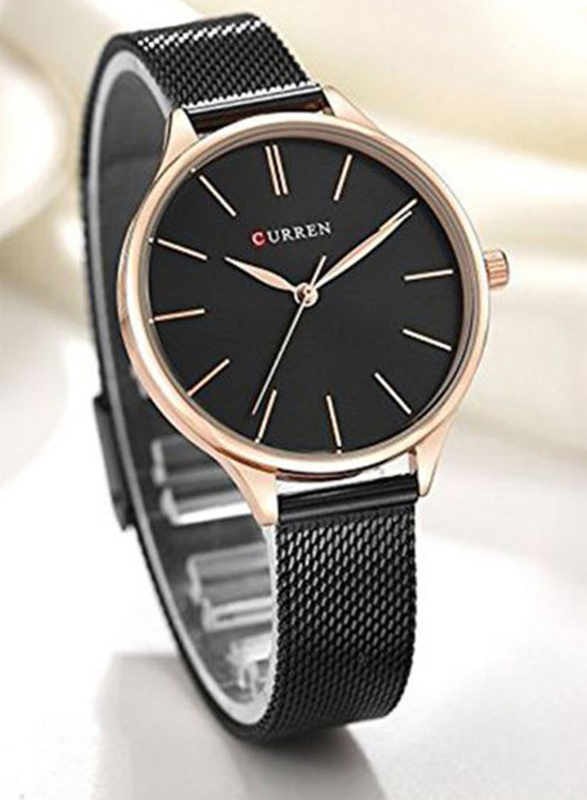 Curren Analog Watch for Women with Stainless Steel Band and Water Resistant, WT-CU-9024-B#D1, Black