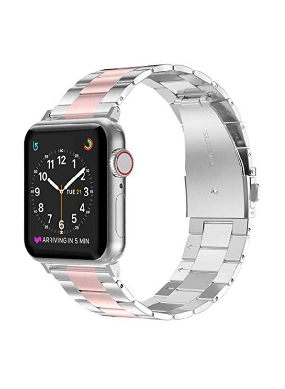 Replacement Band Strap for Apple Watch 44mm, Silver/Pink