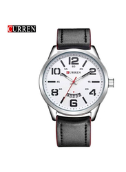 Curren Analog Watch for Men with Leather Band, Wear Resistant, 8236, Black-White