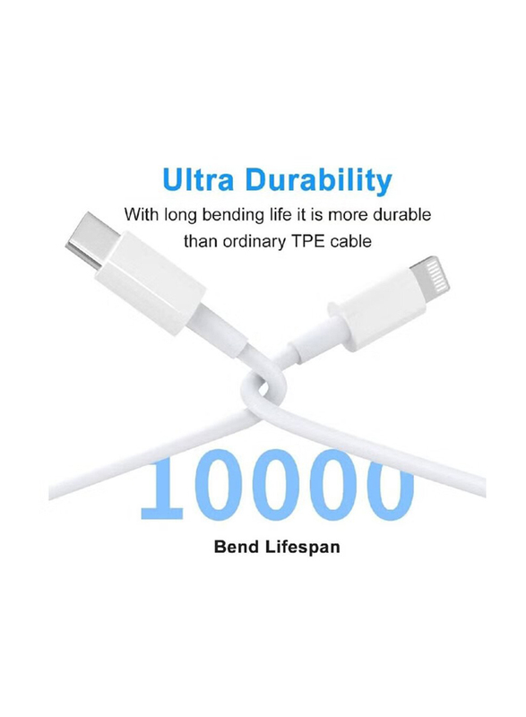 20W UK Plug USB-C Fast Charging Power Adapter with Lightning to USB Type C Cable for iPhone, White