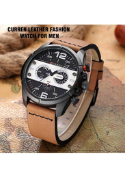 Curren Stylish Analog Watch for Men with Fabric Band, Water Resistant, J3748SC, Brown-Black/White