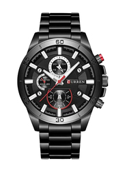 Curren Analog Watch for Men with Stainless Steel Band & Chronograph, Water Resistant, 2158241, Black