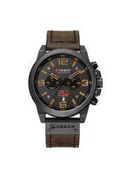Curren Analog Wrist Watch for Men with Leather Band, Water Resistant and Chronograph, J4370-1-KM, Brown-Grey/Yellow