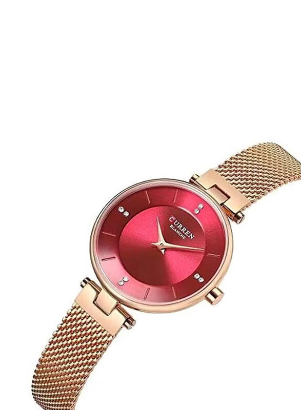 Curren Analog Watch for Women with Stainless Steel Band, Water Resistant, C9031L-3, Copper-Red