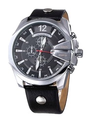 Curren Analog Watch for Men with Leather Band & Chronograph, WT-CU-8176-B, Black