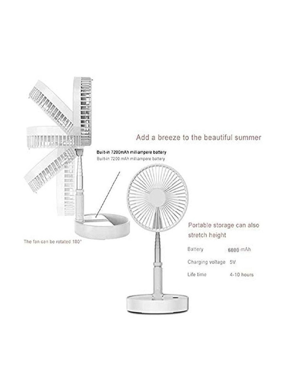 Portable USB Rechargeable Battery Height Adjustable Folding Retractable Floor Fan, White