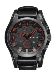 Curren Stylish Analog Watch for Men with Leather Band, Chronograph, J3745BR-KM, Black