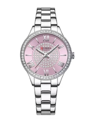 Curren Analog Watch for Women with Stainless Steel Band, Water Resistant, Silver-Pink