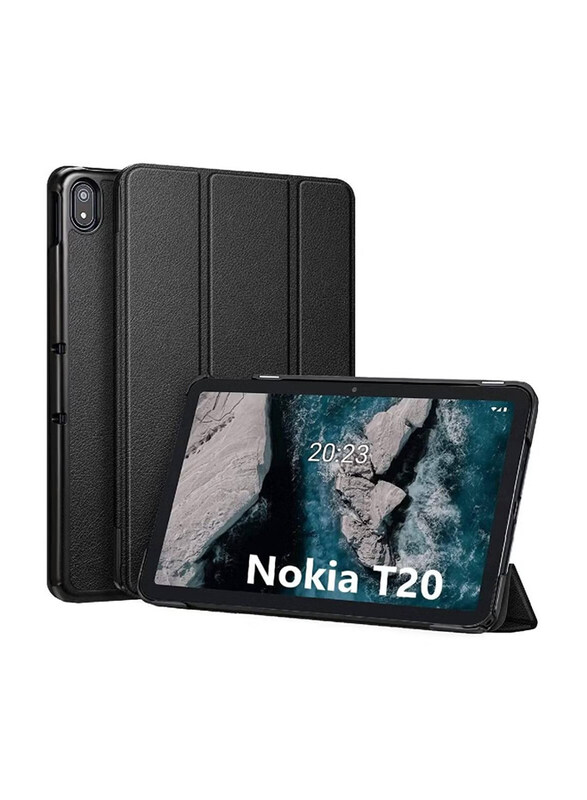 

Generic Nokia T20 Slim Protective Premium Leather Flip Ultra-Thin Lightweight Trifold Stand Case Cover, Black