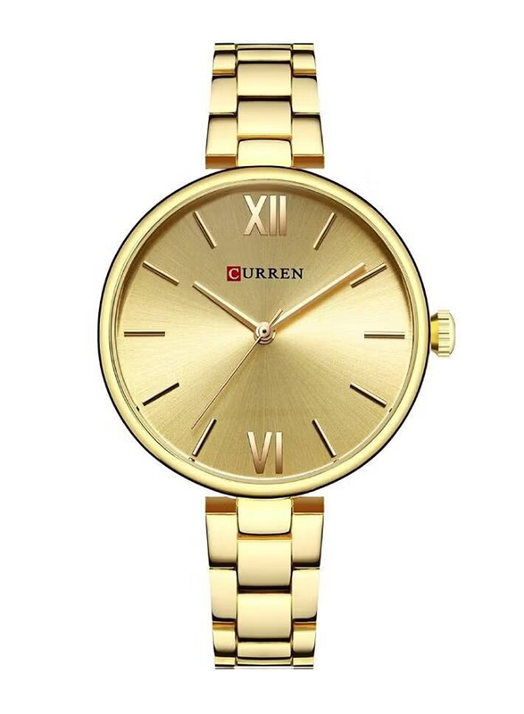 Curren Analog Quartz Watch for Women with Stainless Steel Band, Water Resistant, 9017, Gold