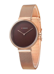 Curren Analog Watch for Women with Stainless Steel Band, Water Resistant, 2358890, Rose Gold-Brown