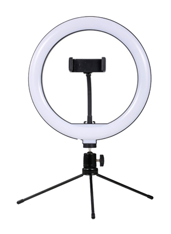 10-inch LED Desktop Video Ring Light Selfie Lamp with Desktop Tripod Stand, White/Black