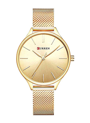 Curren Analog Wrist Watch for Unisex with Stainless Steel Band, Water Resistant, 9024, Gold-Gold