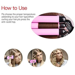 Ckeyin 3 Barrels Curler Ceramic Curling Iron Wand Hair Wavers with LED Display, Black/Pink