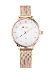Curren Analog Watch for Women with Aluminum Band, 2619405, Rose Gold-White