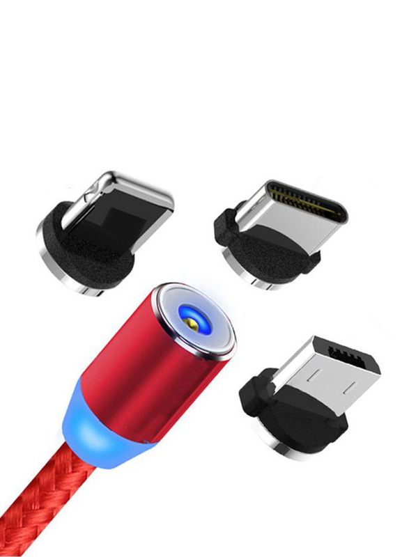3-in-1 Magnetic Circular Data Sync and Charging Cable, USB Type-A to Multiple Types for Smartphones/Tablets, Red/Blue