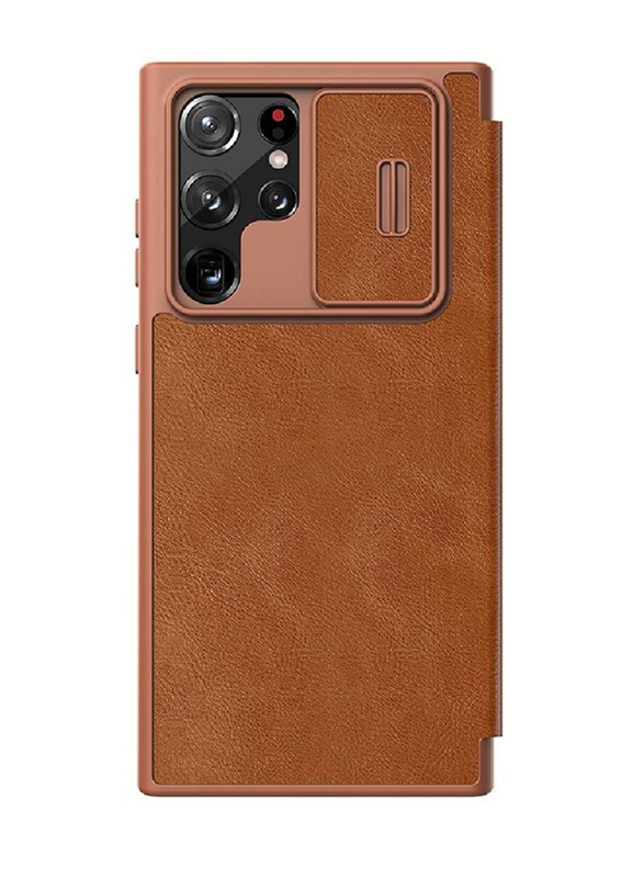Samsung Galaxy S23 Ultra Luxury Wallet Business Style with Card Slot and Camera Protection Leather Mobile Phone Flip Case Cover, Brown
