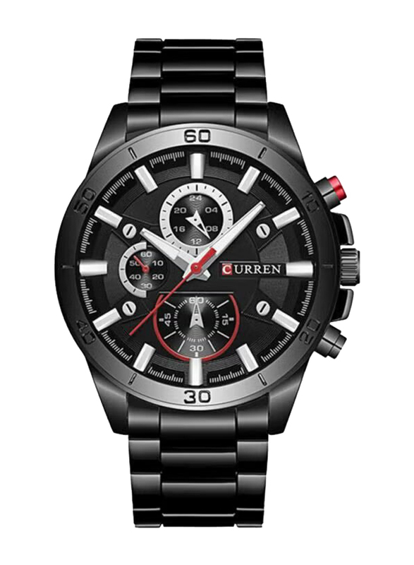 Curren Analog Watch for Men with Stainless Steel Band & Chronograph, 8275hh, Black