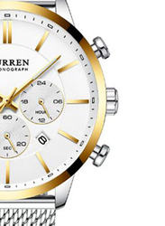 Curren Casual Analog Watch for Men with Stainless Steel Band & Chronograph, Water Resistance, 8340, Silver-White