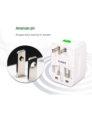 Universal Travel Adapter with Dual-USB Charging Ports, White