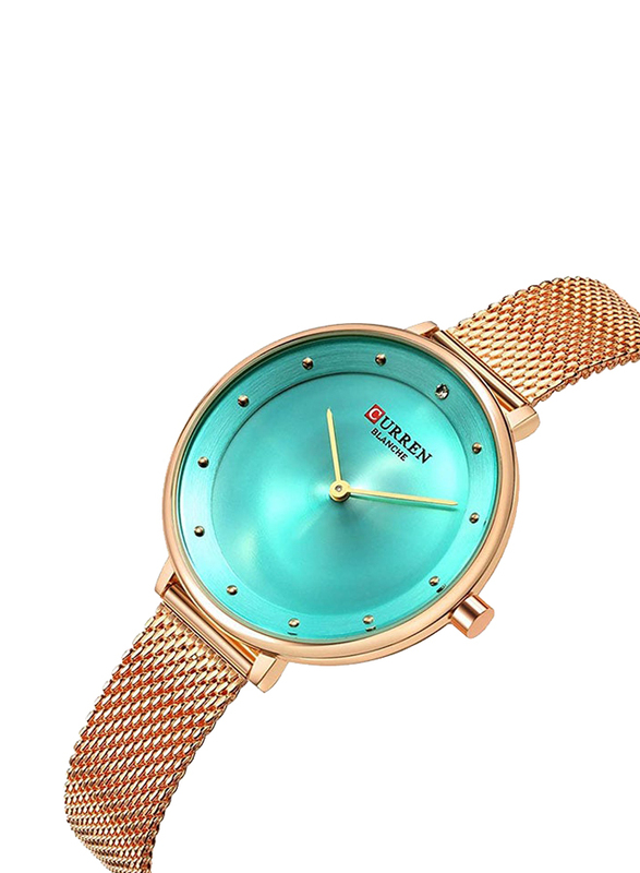 Curren Analog Watch for Women with Stainless Steel Band, Water Resistant, 9029, Gold-Blue