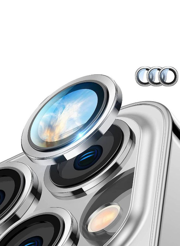 Apple iPhone 14 Pro Max 9H Metal Individual Ring Camera Lens Protector, Silver