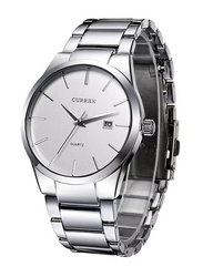 Curren Analog Watch for Men with Stainless Steel Band, Water Resistant, J0280, Silver-White